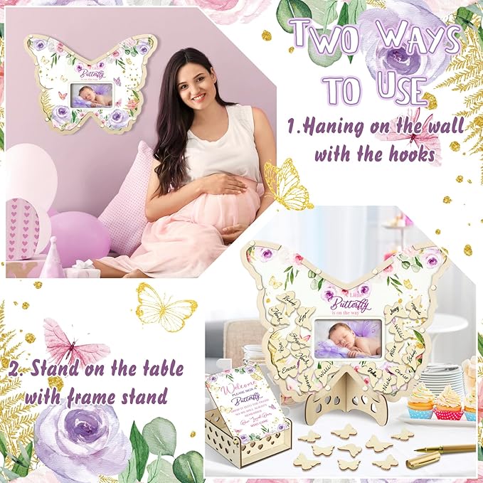 63 Pcs Butterfly Baby Shower Guest Book Alternatives Set Baby Shower