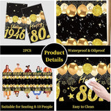 Uiorgui 2pcs 80th Birthday Tablecloth, Black Gold 80th Birthday
