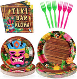 96Pcs Hawaiian Tiki Party Supplies Tiki Party Plates Disposable