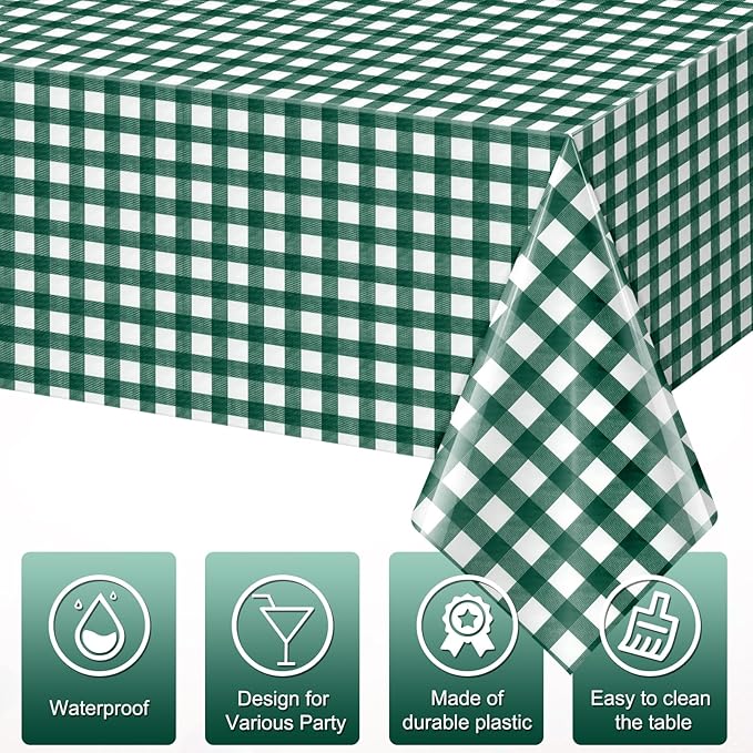6pcs 54X108inch Dark Green Checkered Tablecloth,Green Gingham