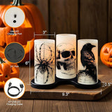 Halloween Flameless Candles with Skull Spider Web Crow Raven Decal