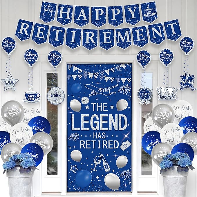 Roetyce Retirement Party Decorations for Men Women, Blue Silver Happy