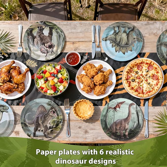 60 Pcs Dinosaur Birthday Decorations Paper Plates 9 Heavy Duty Dino