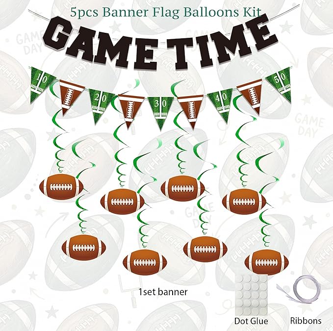 Football Party Decorations Banner & Spiral Set GAME TIME Banner with