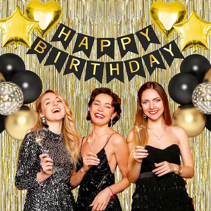 Black Gold Birthday Decorations Gold Party Decorations Set with