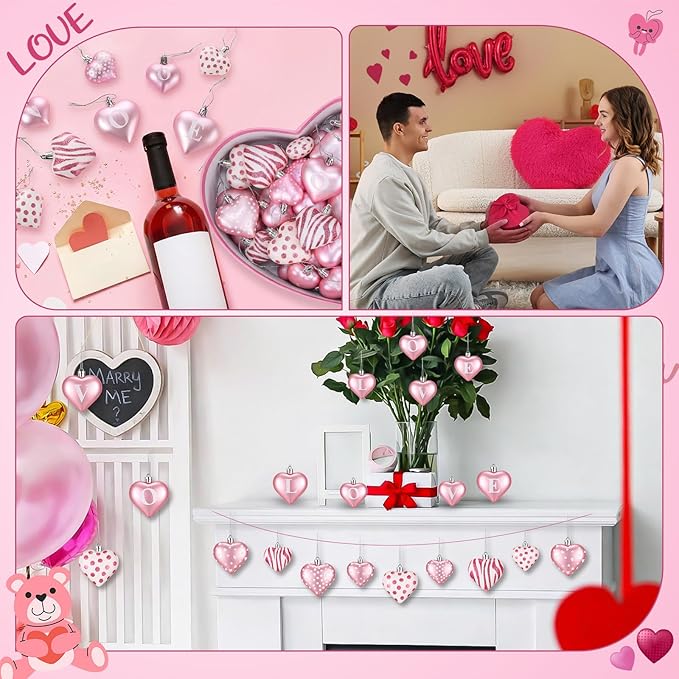 36 Pcs 2 Size 1.8/2.4 inch Valentines Day Heart Ornaments 8