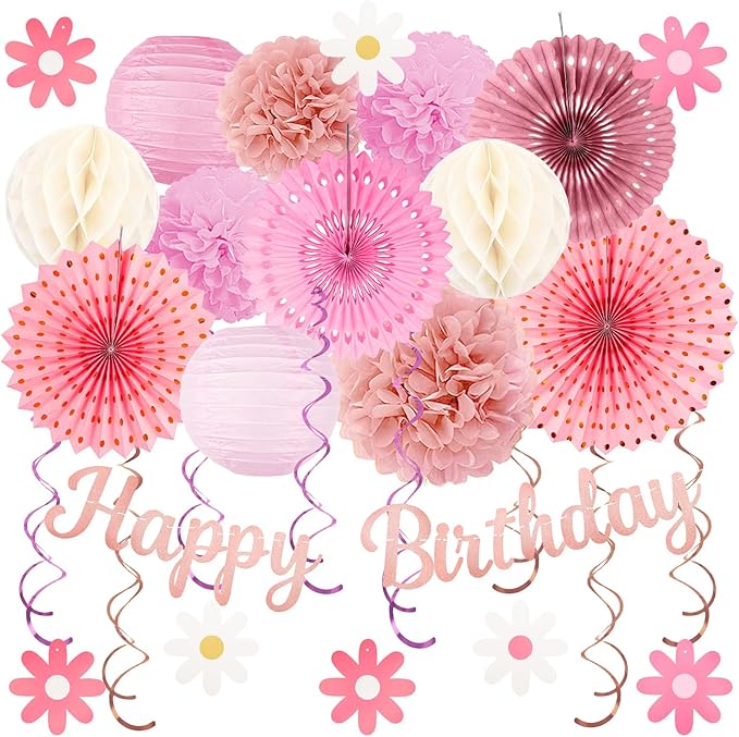 Pink Birthday Party-Decorations - 29pcs Beige Rose Gold Party