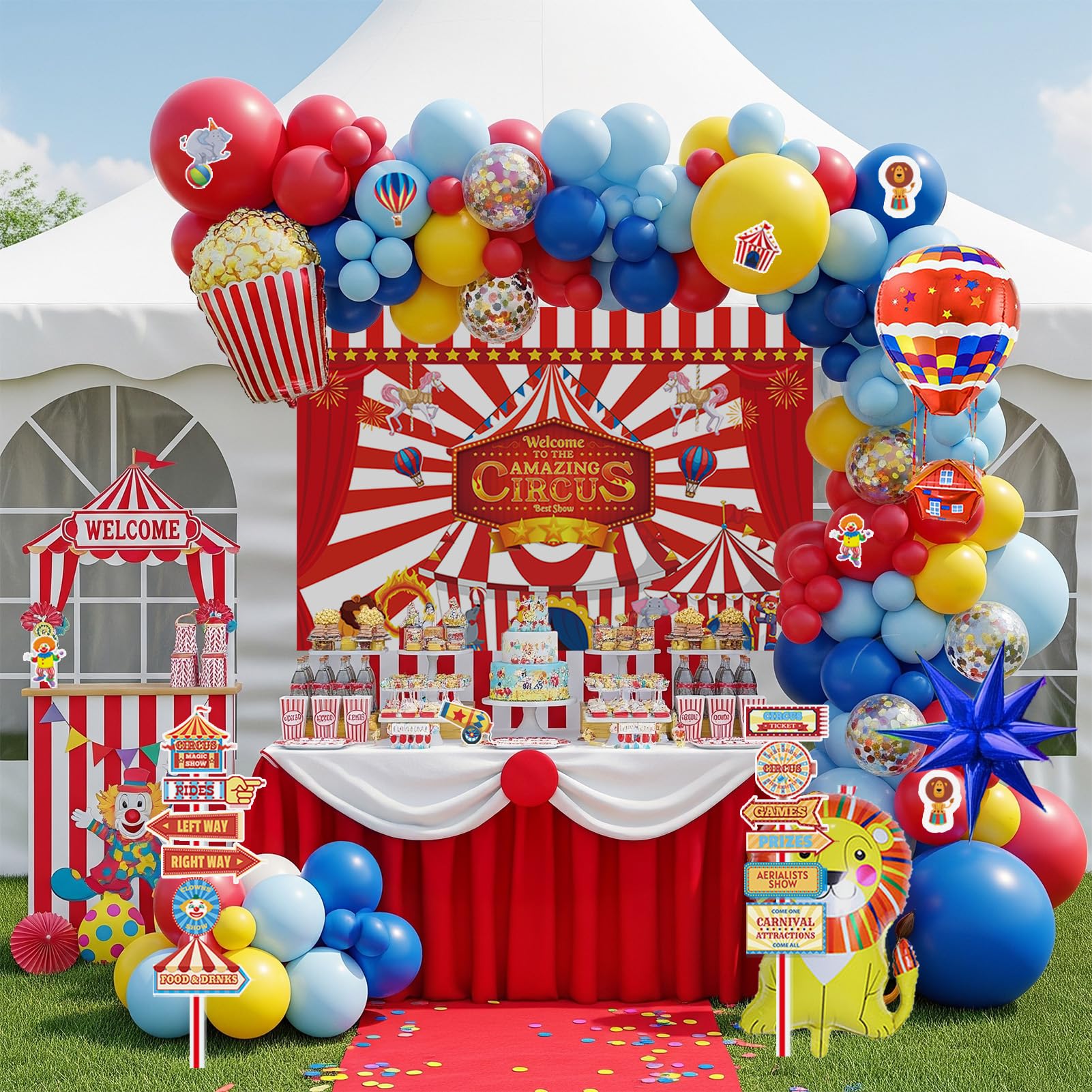 Carnival Theme birthday party decorations & include red blue yellow
