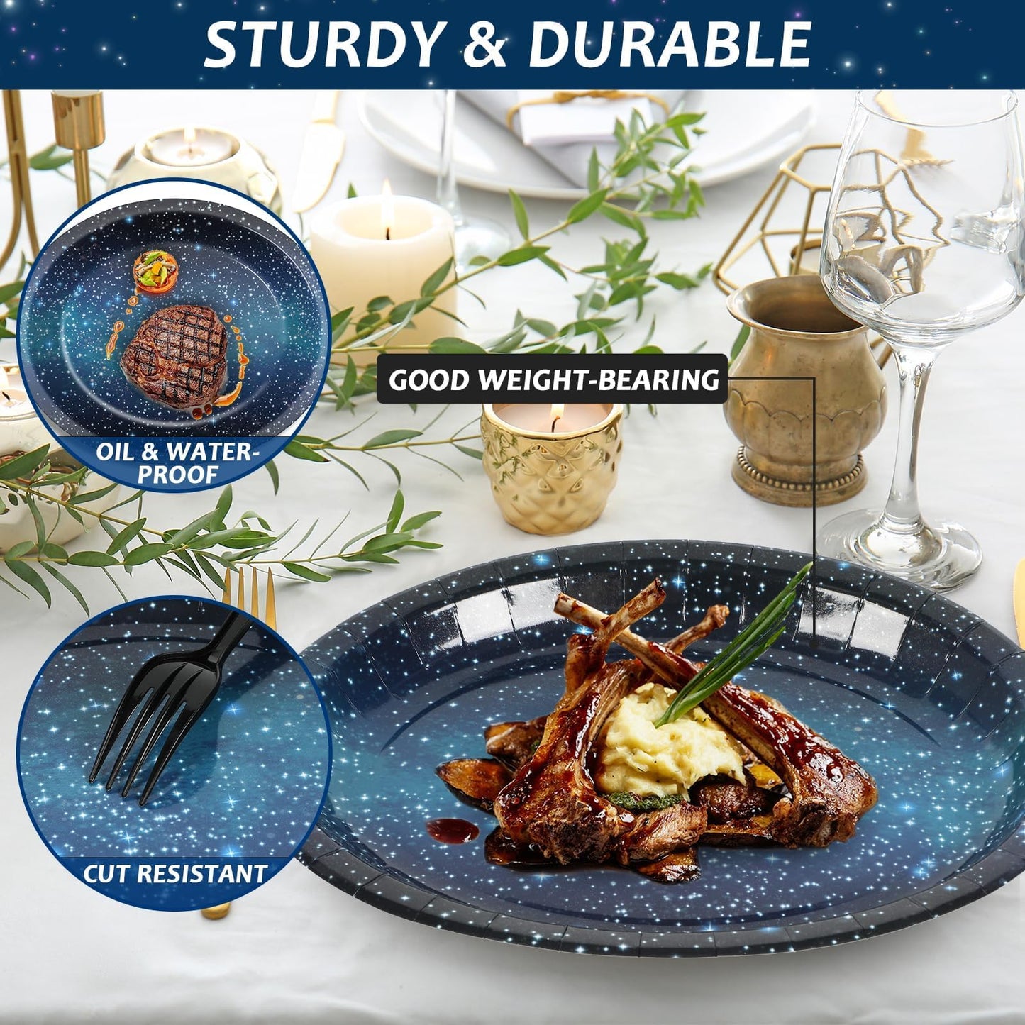 50 PCS Space Galaxy Oval Paper Plates Large 11” Disposable