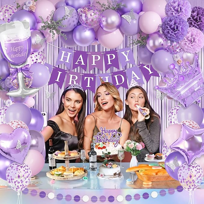 Ouddy Life Purple Birthday Party Decorations for Women Girls,