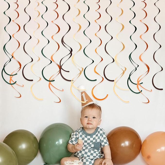36 Pcs Green Brown Orange Beige Hanging Swirl Decorations Felt Swirl