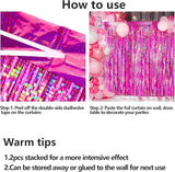 4 Packs Hot Pink Foil Fringe Curtain, Pink Glitter Metallic Tinsel