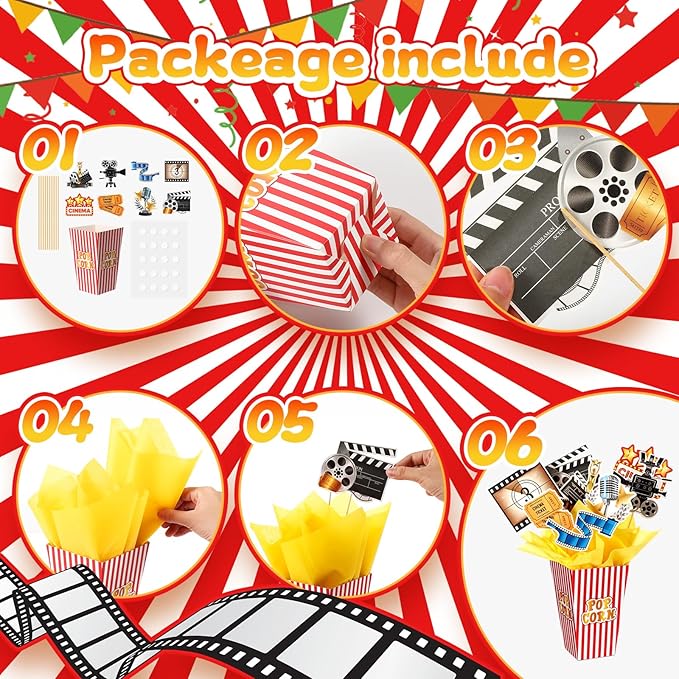 LemonRoad 6 Sets 74 Pcs Movie Night Party Centerpieces Movie Night