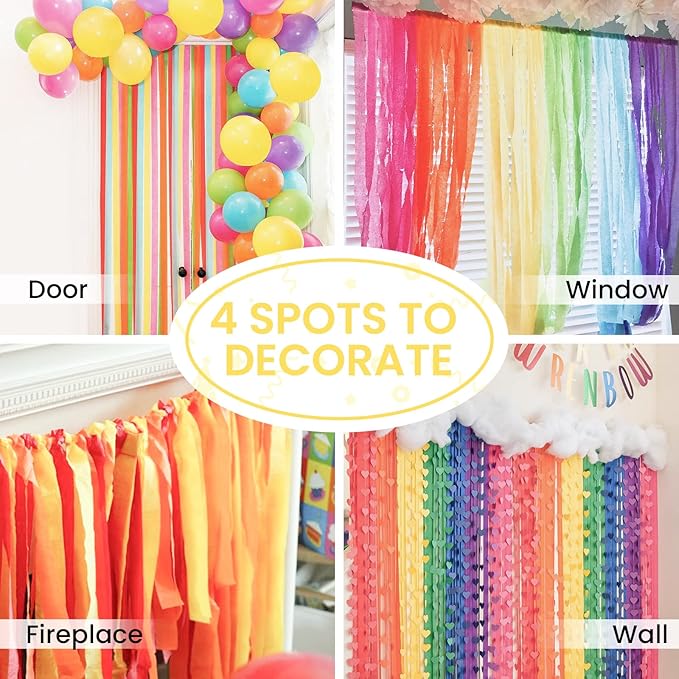 PartyWoo Crepe Paper Streamers 6 Rolls 492ft, Pack of Party Streamers