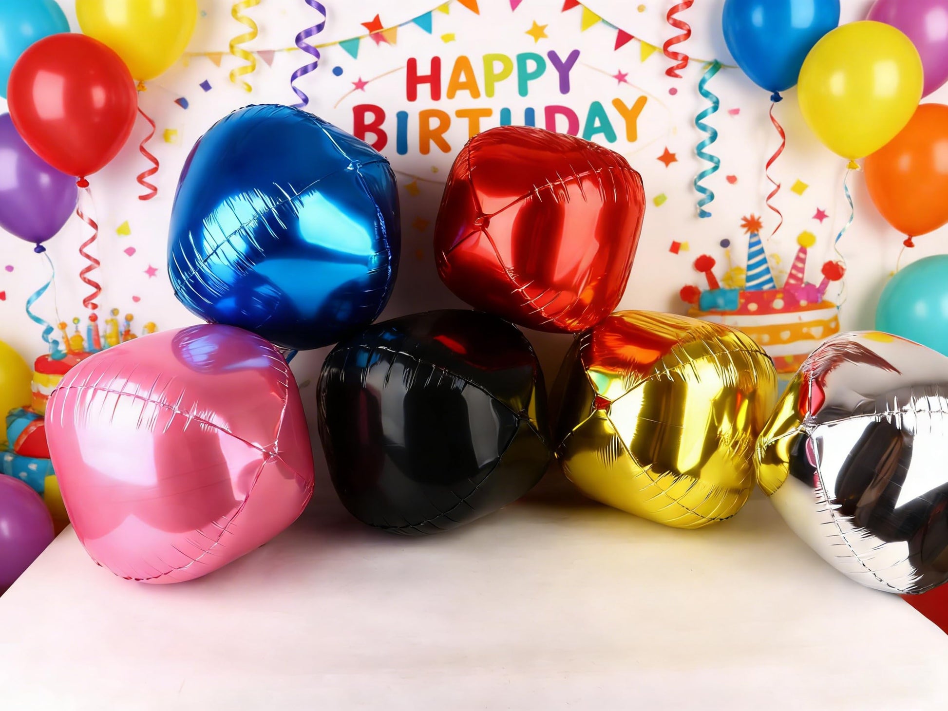 Metallic Black Round Foil Balloons, 22" Large 4D Sphere Mylar Balloons