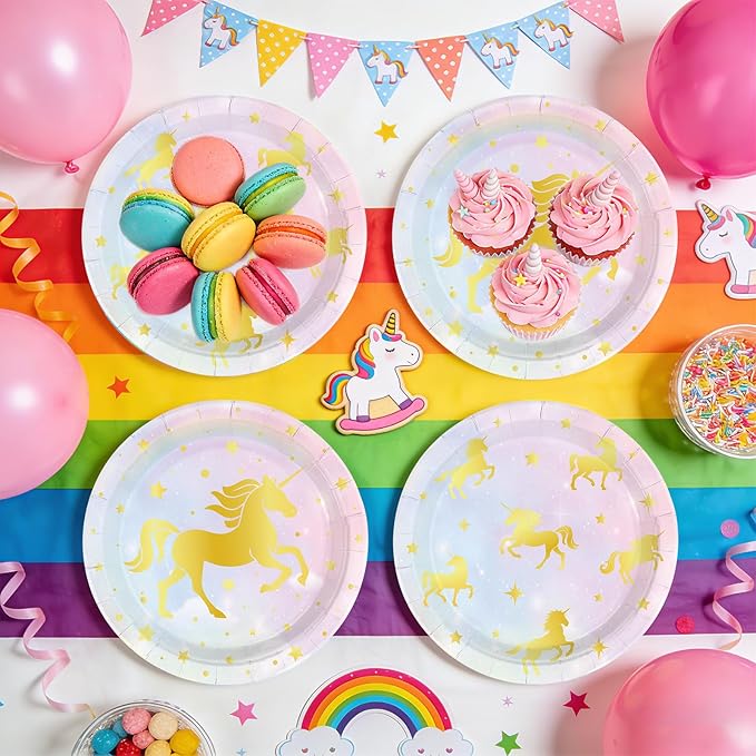 50Pcs Magical Pastel Unicorn Paper Plates 9 Pastel Rainbow Gold