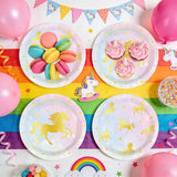 50Pcs Magical Pastel Unicorn Paper Plates 9 Pastel Rainbow Gold