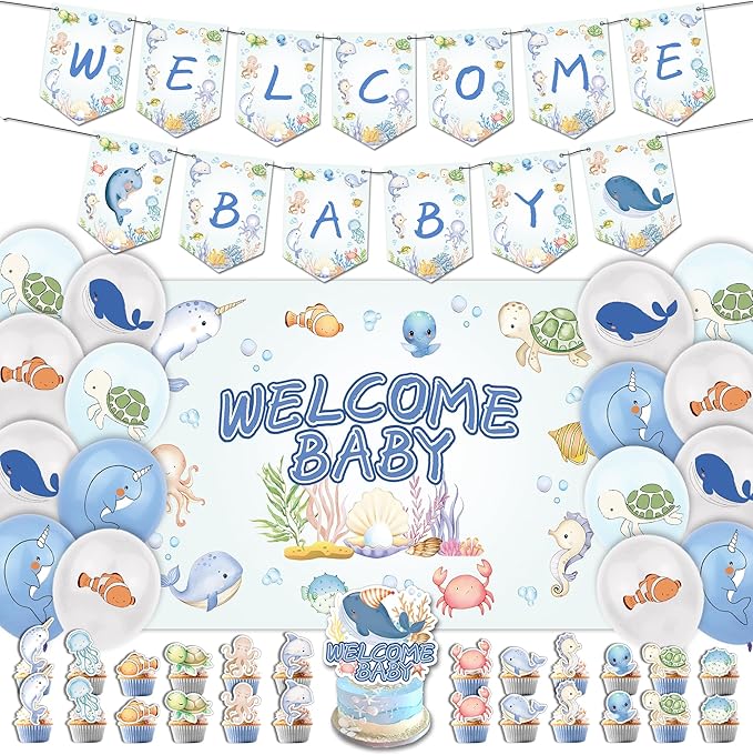 43Pcs Sea You Soon Baby Shower Decorations Under the Sea Baby Shower