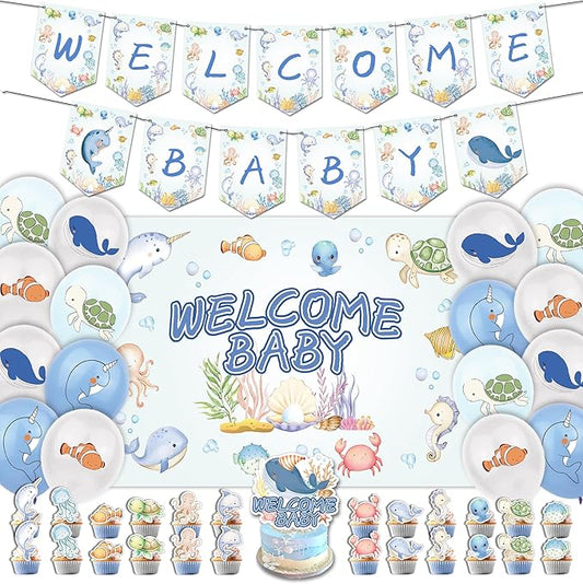43Pcs Sea You Soon Baby Shower Decorations Under the Sea Baby Shower