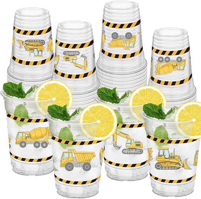 50Pcs Construction Cups 12oz Construction Themed Party Cups for Home