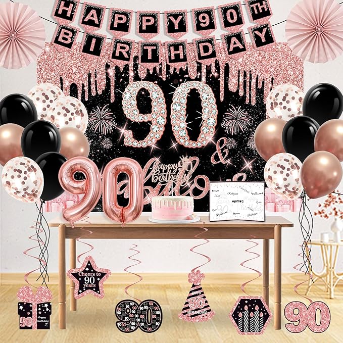 90th Birthday Decorations for Women 32PCS 90th Birthday Party