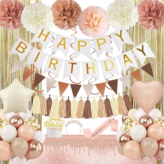 Boho Birthday Party Decorations for Women Girls with Cream Beige