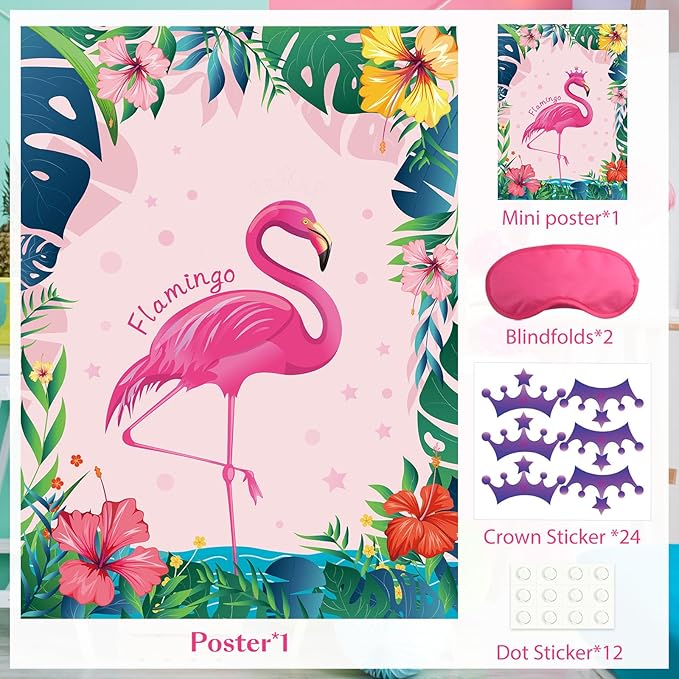ASTARON Pin The Crown on The Flamingo, Flamingo Theme Party Game with