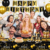 Black Gold Birthday Party Decorations for Men Women 63Pcs Black and
