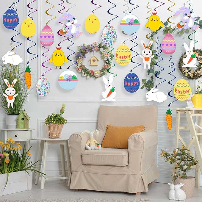 Easter Hanging Swirl Decorations Pack of 36 Easter Decorations Egg