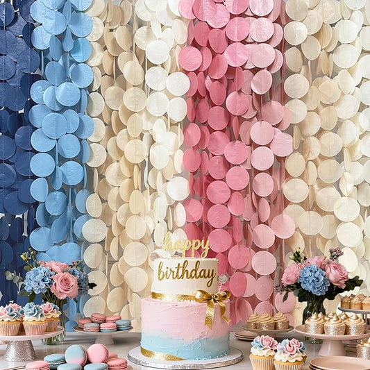 205 Ft Dusty Rose Pink Blue Khaki Beige Circle Dot Backdrop Garland