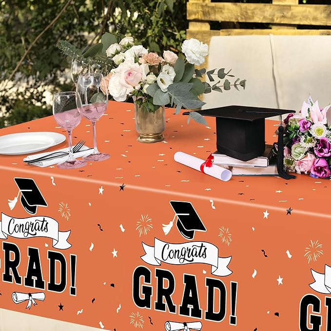 QZYL 2Pcs 2026 Graduation Table Cloths, 108" X 54" Orange Grad Party