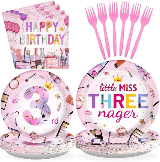 96 Pcs Threenager Birthday Decorations Girl Makeup Spa 3rd Birthday