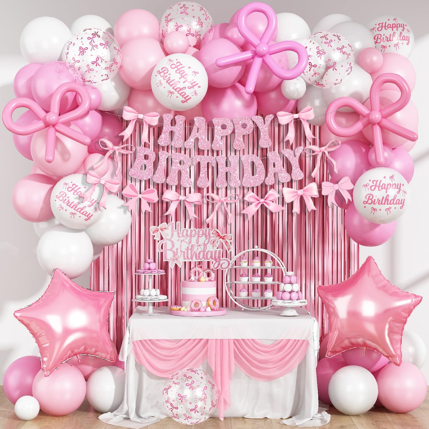 Pink Bow Birthday Decorations, Coquette Party Decoration for Girls
