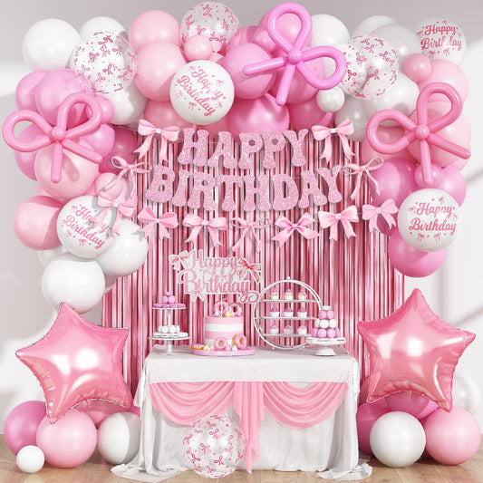 Pink Bow Birthday Decorations, Coquette Party Decoration for Girls