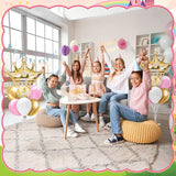 Seematn 2 Set Princess Balloon Stand Kits Pink Gold Crown Balloons