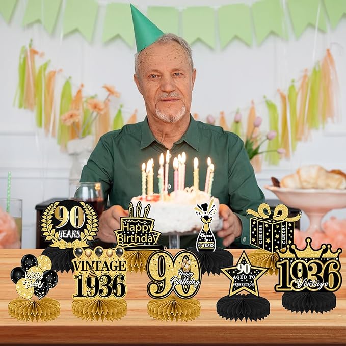 90th Birthday Decorations, 9PCS 90th Birthday Party Table Decorations