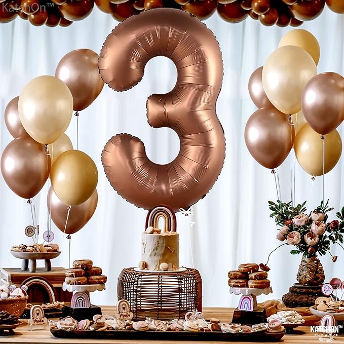 KatchOn, Coffee Brown Number 3 Balloon - 40 Inch | Big Brown 3