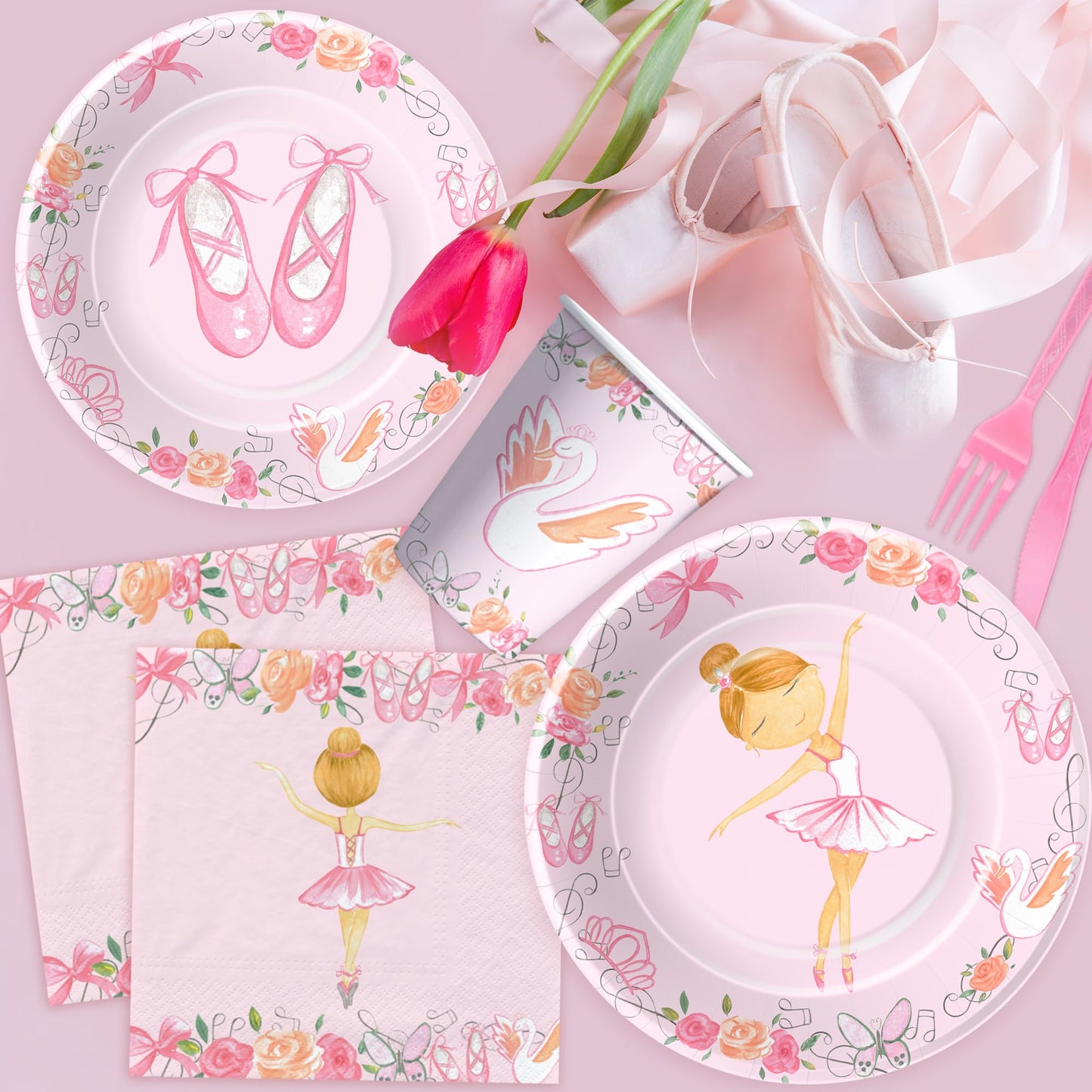 Xigejob Ballerina Birthday Party Decorations Tableware, Ballerina