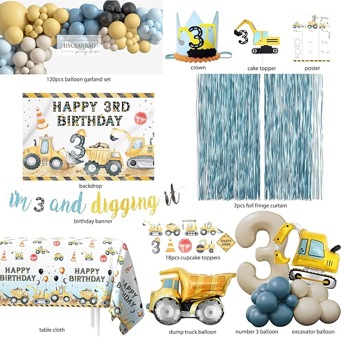 Construction Birthday Party Supplies for 3 Year Old Boy 3rd Birthday