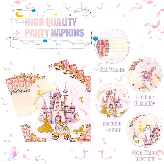 96 PCS Princess Party Plates Serve 24 Princess Plates and Napkins