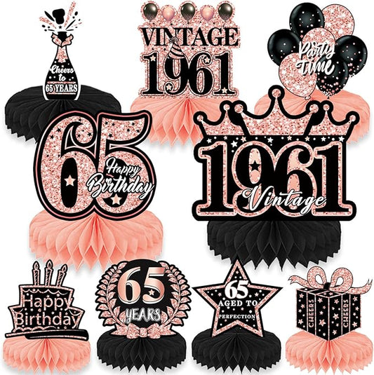 65th Birthday Decorations for Women, 9PCS Vintage Honeycomb
