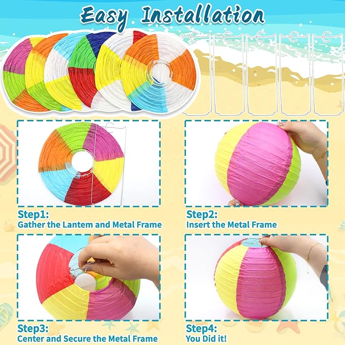15Pcs Pool Party Decorations Beach Ball Paper Lanterns Summer