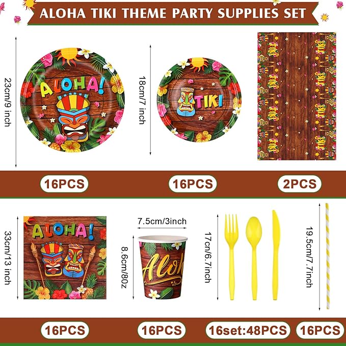 130 Pcs Hawaiian Party Decorations Luau Plates and Napkins Party