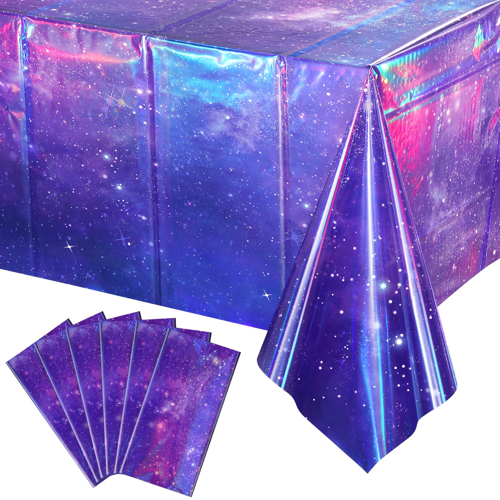 YIDAKO 6Pcs Iridescent Space Tablecloths, Disposable Plastic Purple