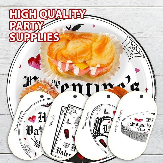 96Pcs Valentine's Day Party Supplies Romantic Gothic Heart Love