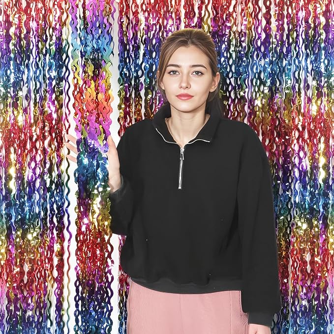4 Pack Wavy Rainbow Foil Fringe Curtain | 3.3x6.6ft Colorful Tinsel