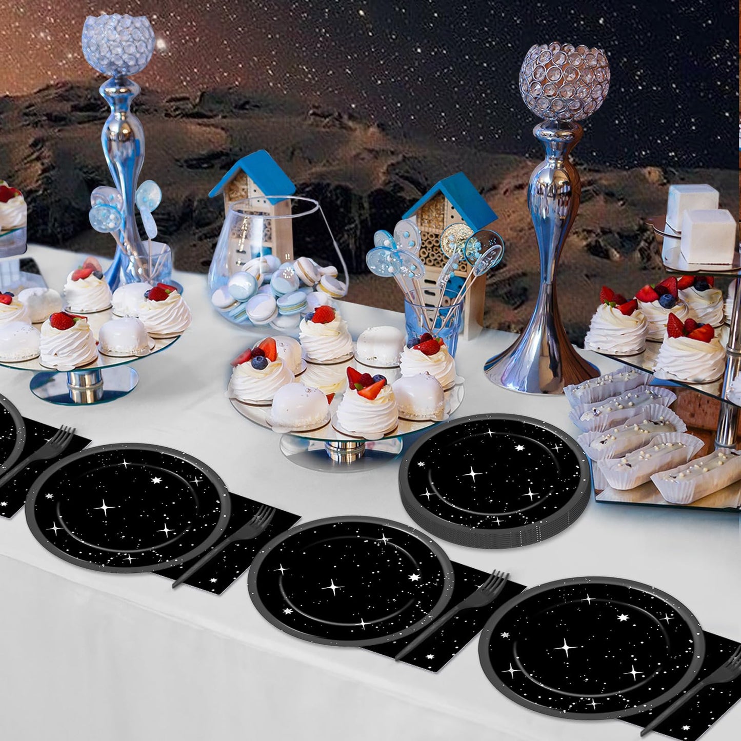 100Pcs Stars Birthday Party Decorations Galaxy Plates and