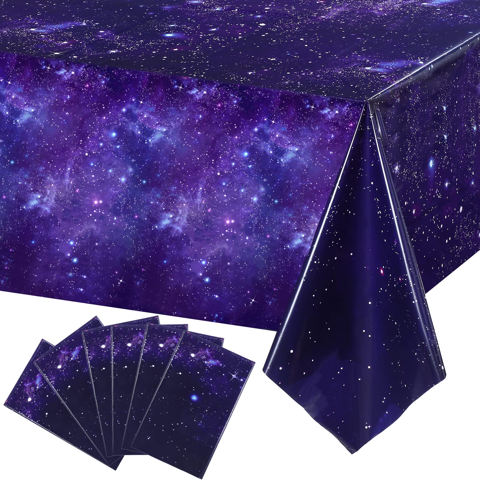 Tatuo 6 Pack Galaxy Plastic Table Cover Space Tablecloth Space Star