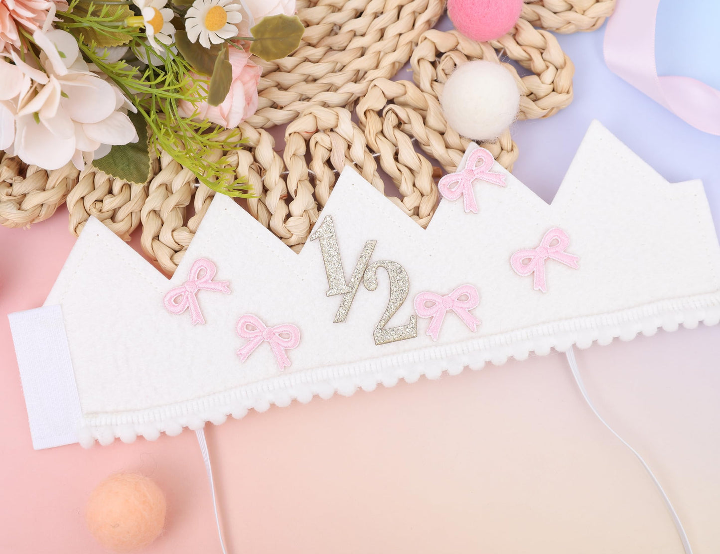Jissoo Bow 1/2 Birthday Crown - 6 Months Birthday Decorations,Little