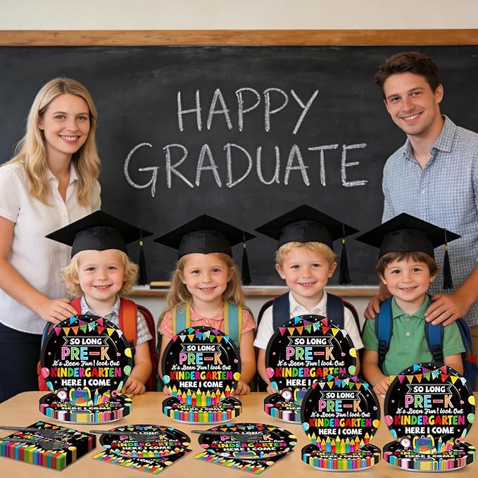 96Pcs Pre K Graduation Party Paper Plates and Napkins So Long Pre K